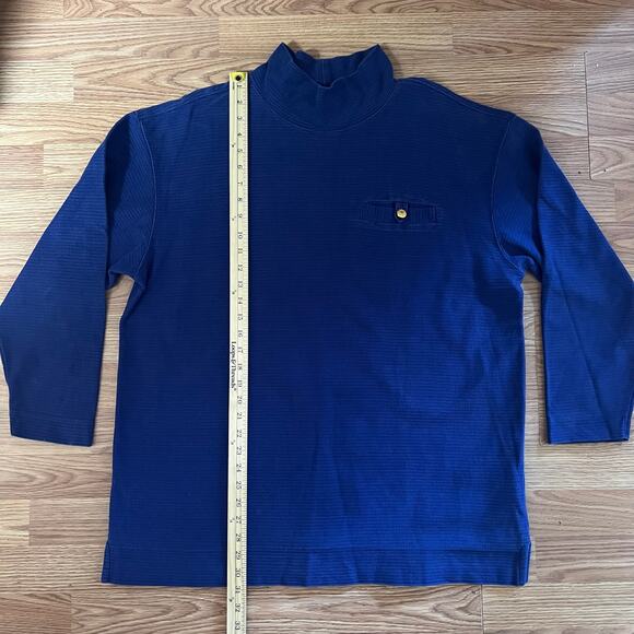 Vintage 90s Talbots Cobalt Waffle Knit Mock Turtleneck Sweater XL Gold Buttons - Picture 3 of 7